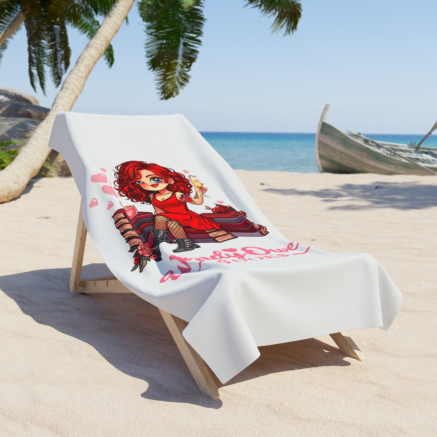 Beach Towel - 'Wendy Owens Books' Cute Redhead Reader Illustration