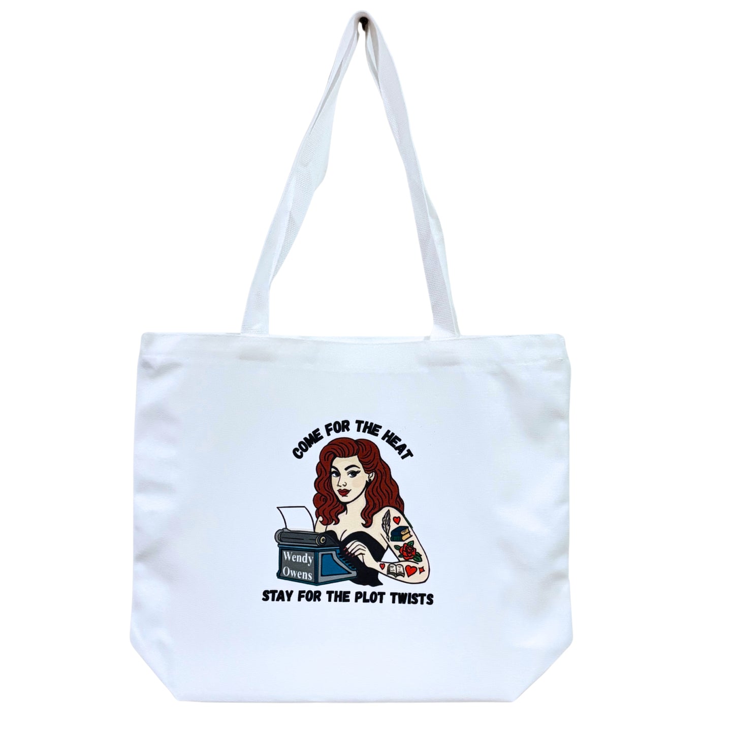 Book Lover Tote Bag – Spacious 18.5" Canvas Bag with Double-Sided Hand-Drawn Design by Author Wendy Owens