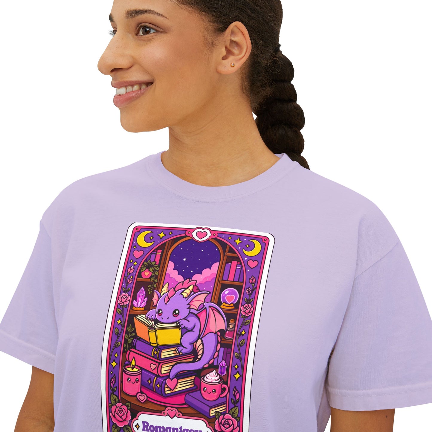Romantasy Book Dragon Tarot Card Boxy tee (No Refunds - check sizing chart)