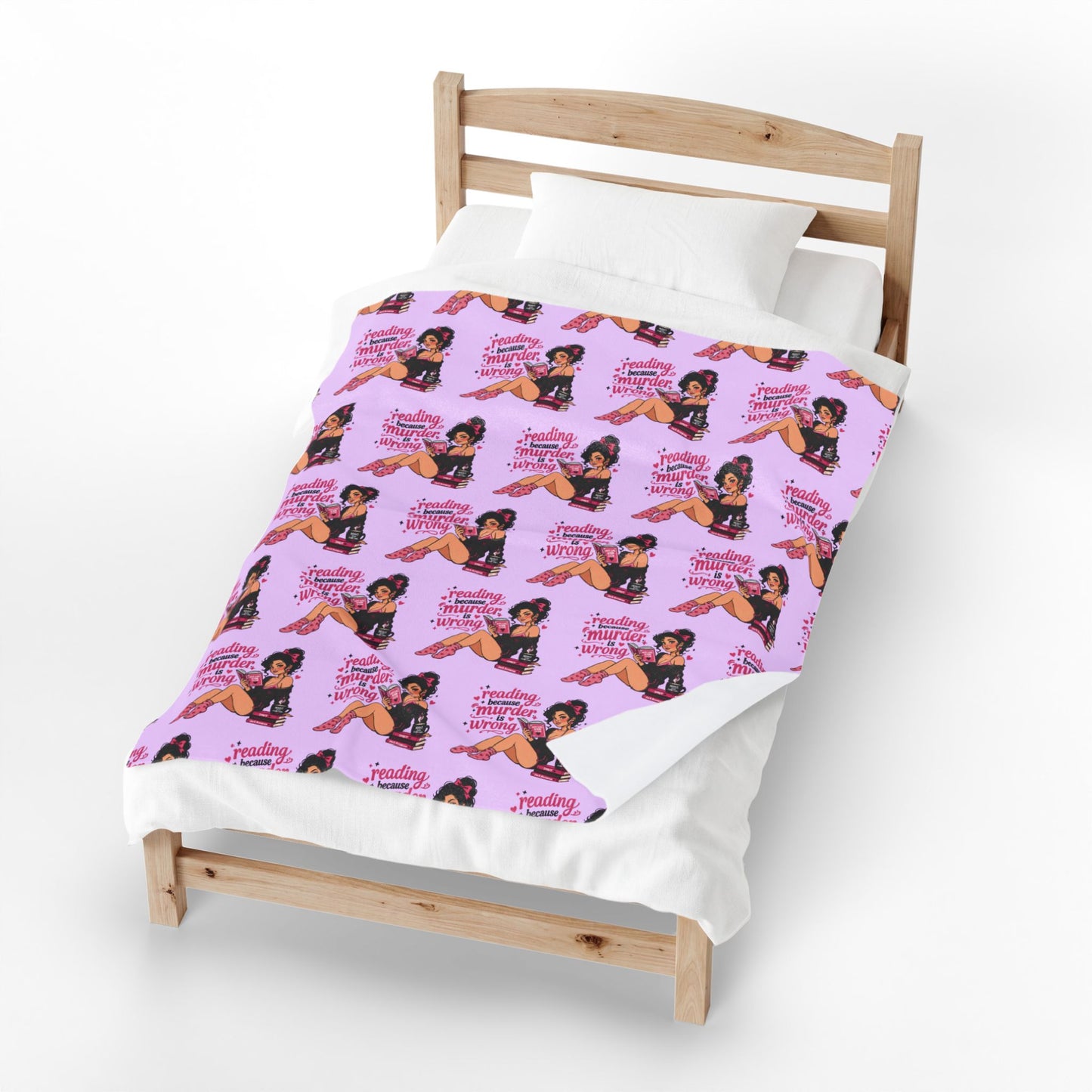 Velveteen Plush Blanket — Pink Retro Booklover Pin-Up Design