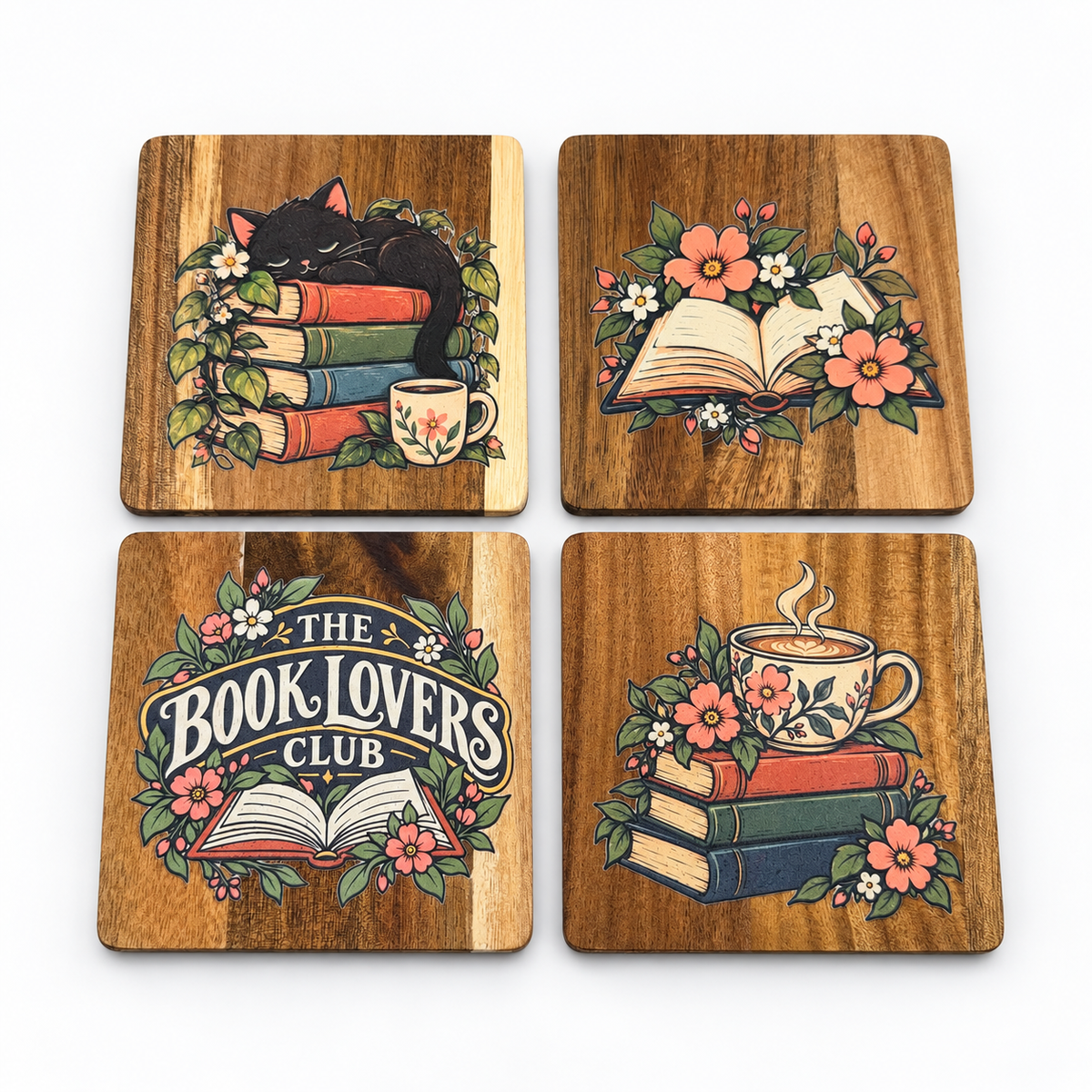 Bookish Art Coaster Set of 4 | With Unique Original Bookish Art