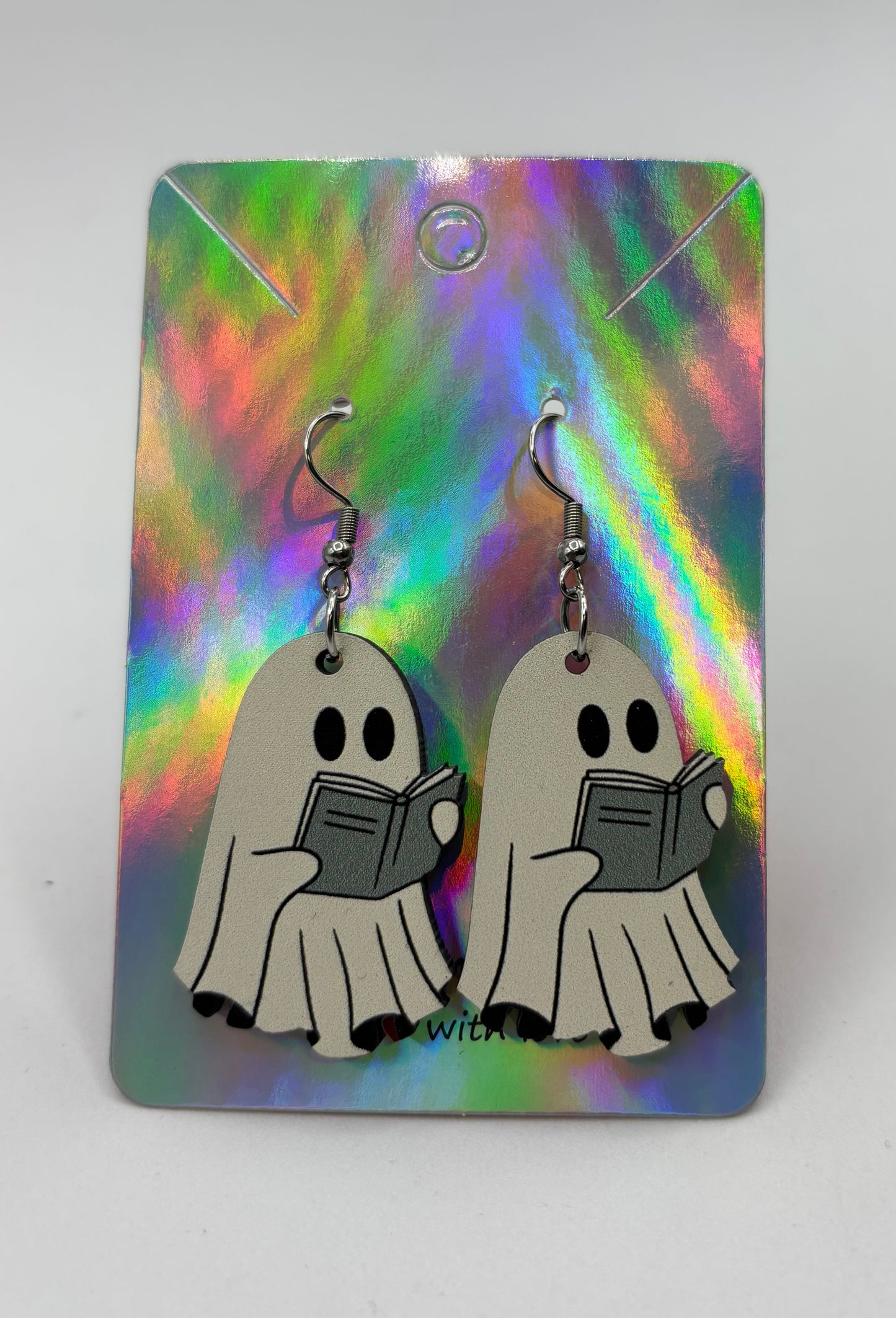 Book Lover Ghost Earrings Wooden Double-Sided Earrings Halloween Bookish ghostie