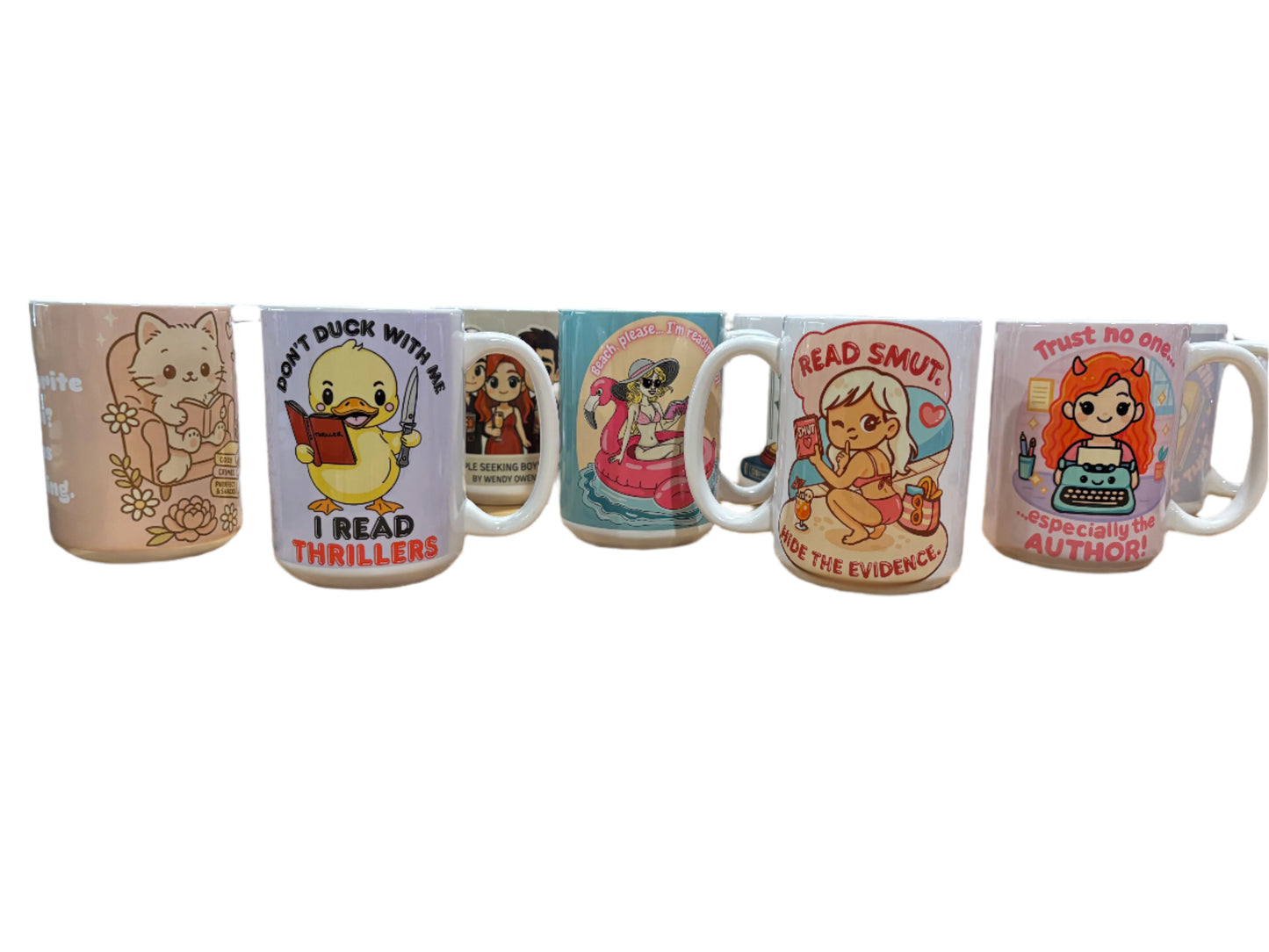 15 oz Bookish Ceramic Mugs — Original Designs by Author & Artist Wendy Owens
