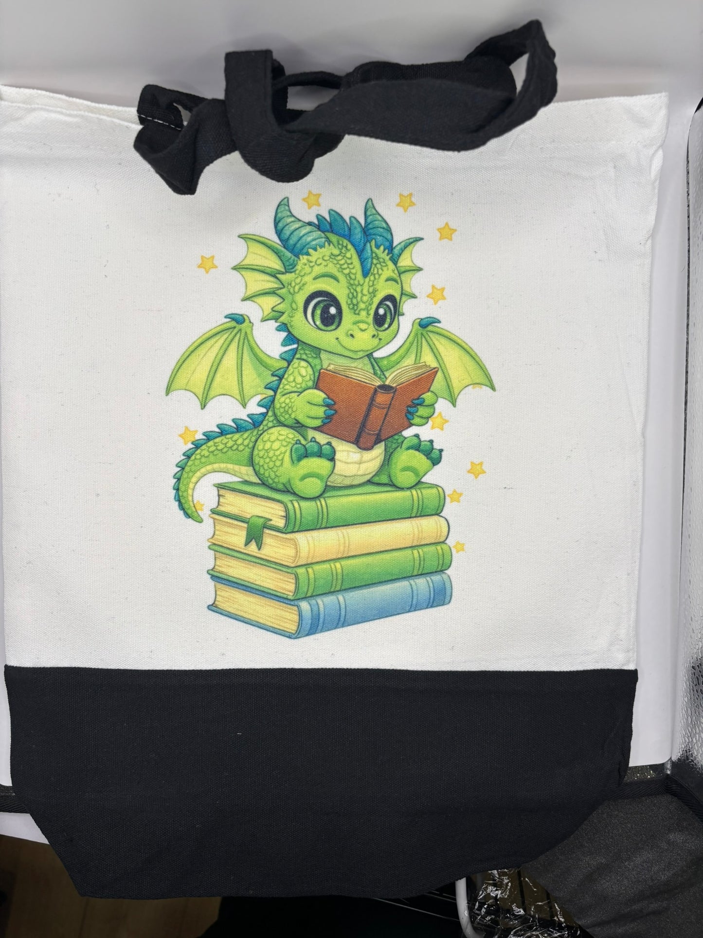 Book Dragon Canvas Totes - multiple options! Black bottom or color tote
