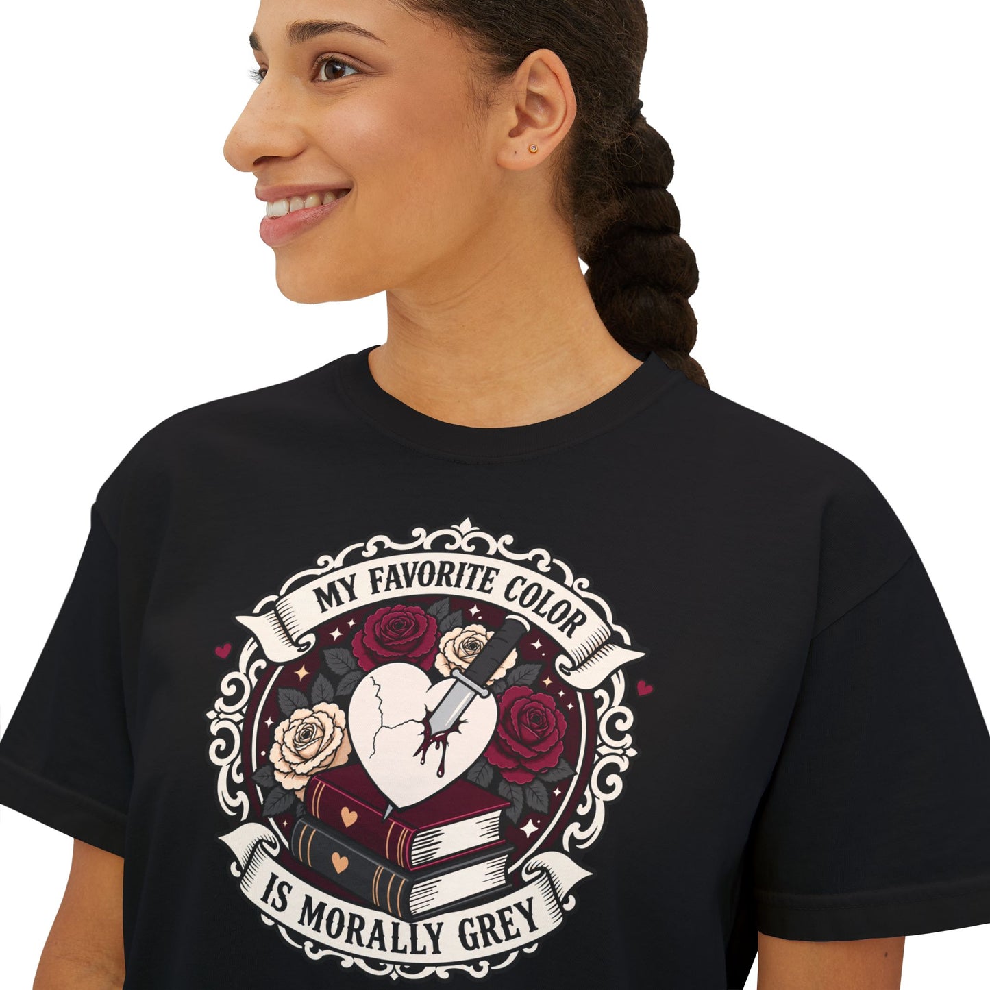 Morally Grey Reading Club Boxy Tee No Refunds on Clothing
