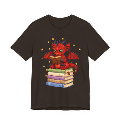 Crimson Ties Book Dragon Sitting on Books Graphic Tee