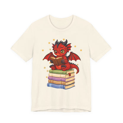 Crimson Ties Book Dragon Sitting on Books Graphic Tee