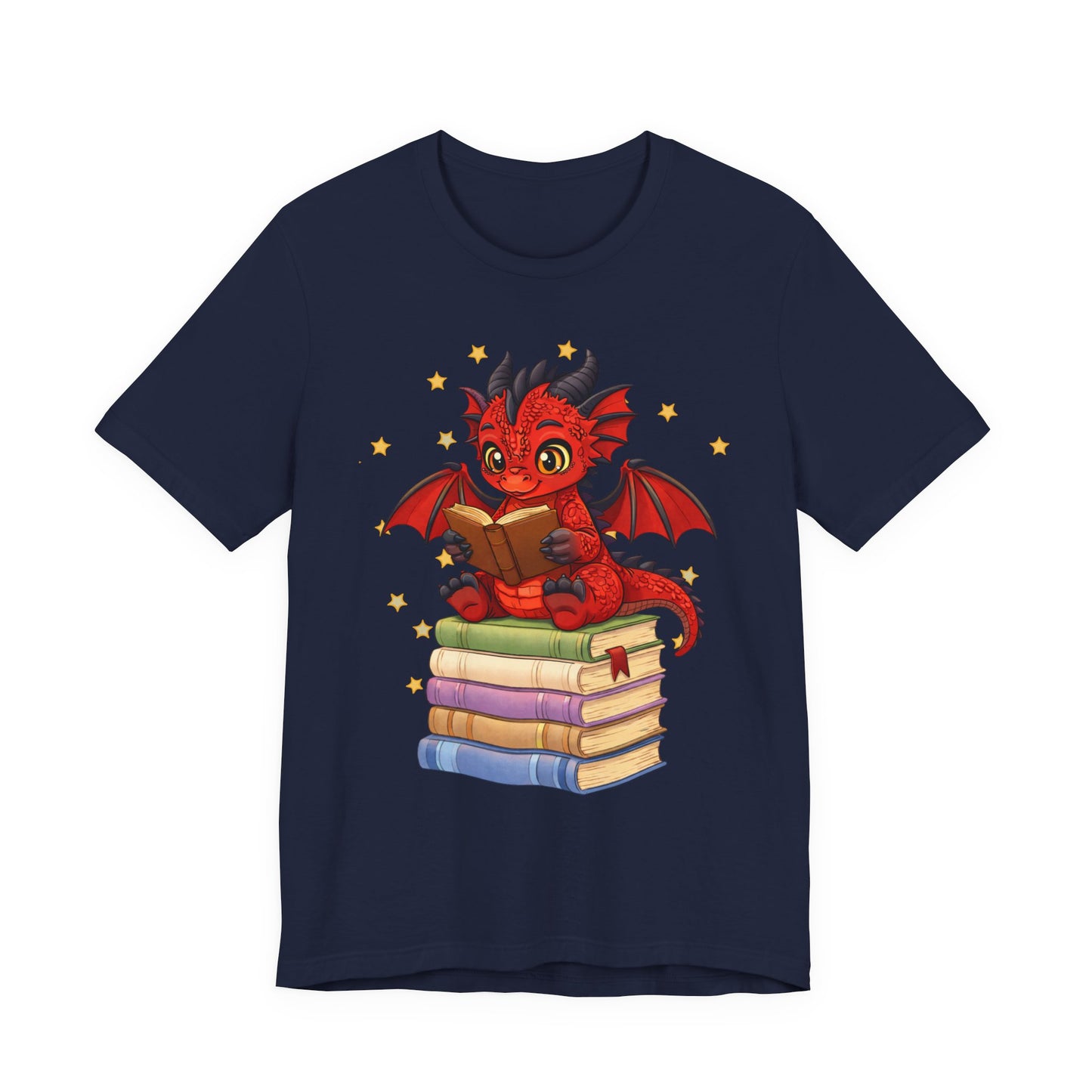 Crimson Ties Book Dragon Sitting on Books Graphic Tee