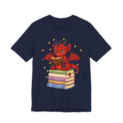 Crimson Ties Book Dragon Sitting on Books Graphic Tee