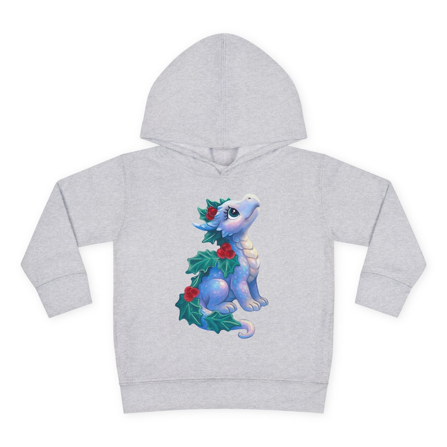 Toddler Hoodie — Cute Blue Baby Dragon with Holly Christmas Design
