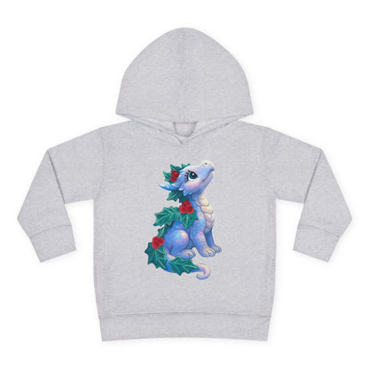 Toddler Hoodie — Cute Blue Baby Dragon with Holly Christmas Design