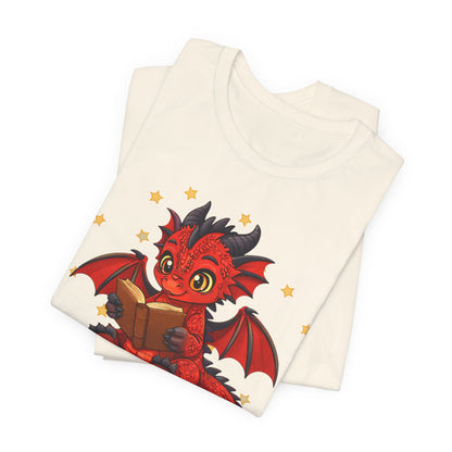 Crimson Ties Book Dragon Sitting on Books Graphic Tee