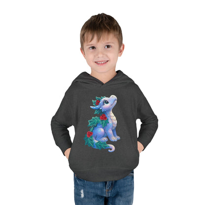 Toddler Hoodie — Cute Blue Baby Dragon with Holly Christmas Design