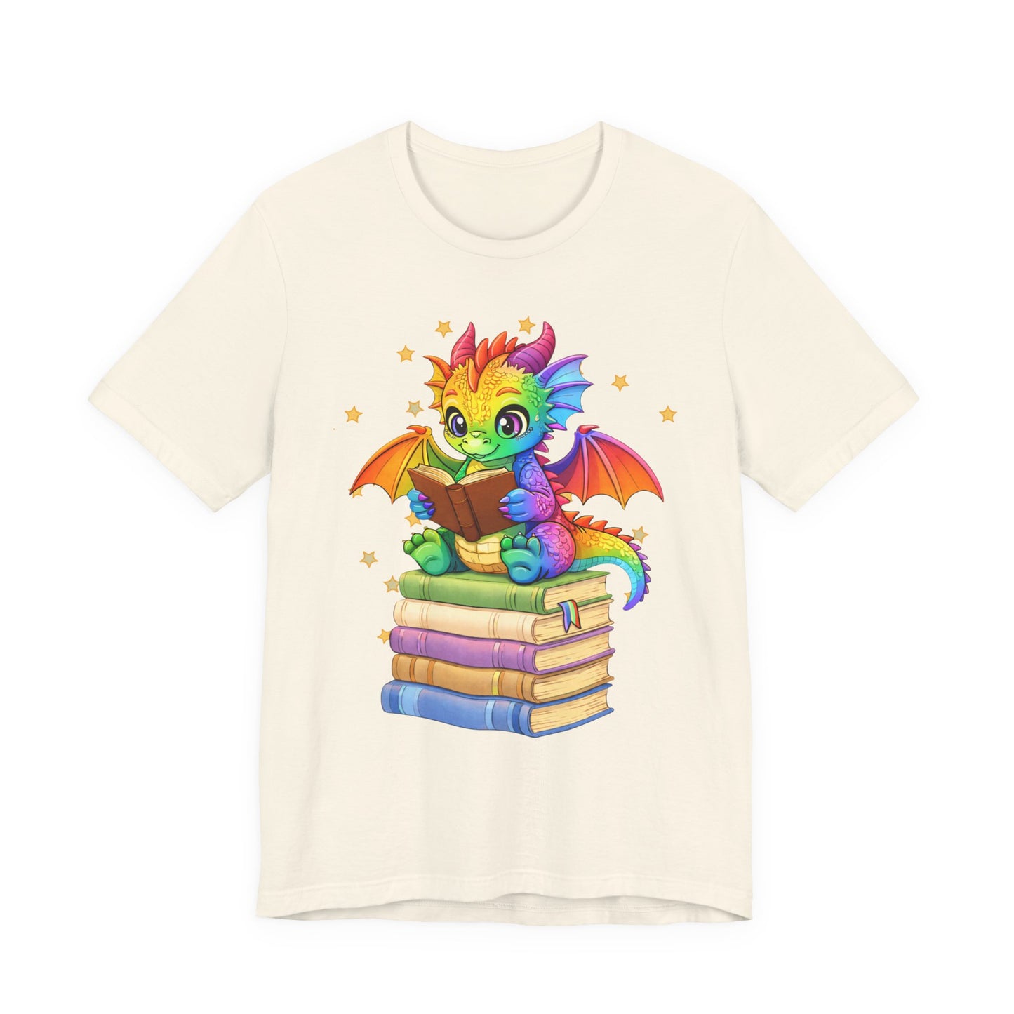 Jellybean Book Dragon Sitting on Books Graphic Tee