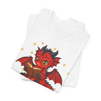 Crimson Ties Book Dragon Sitting on Books Graphic Tee