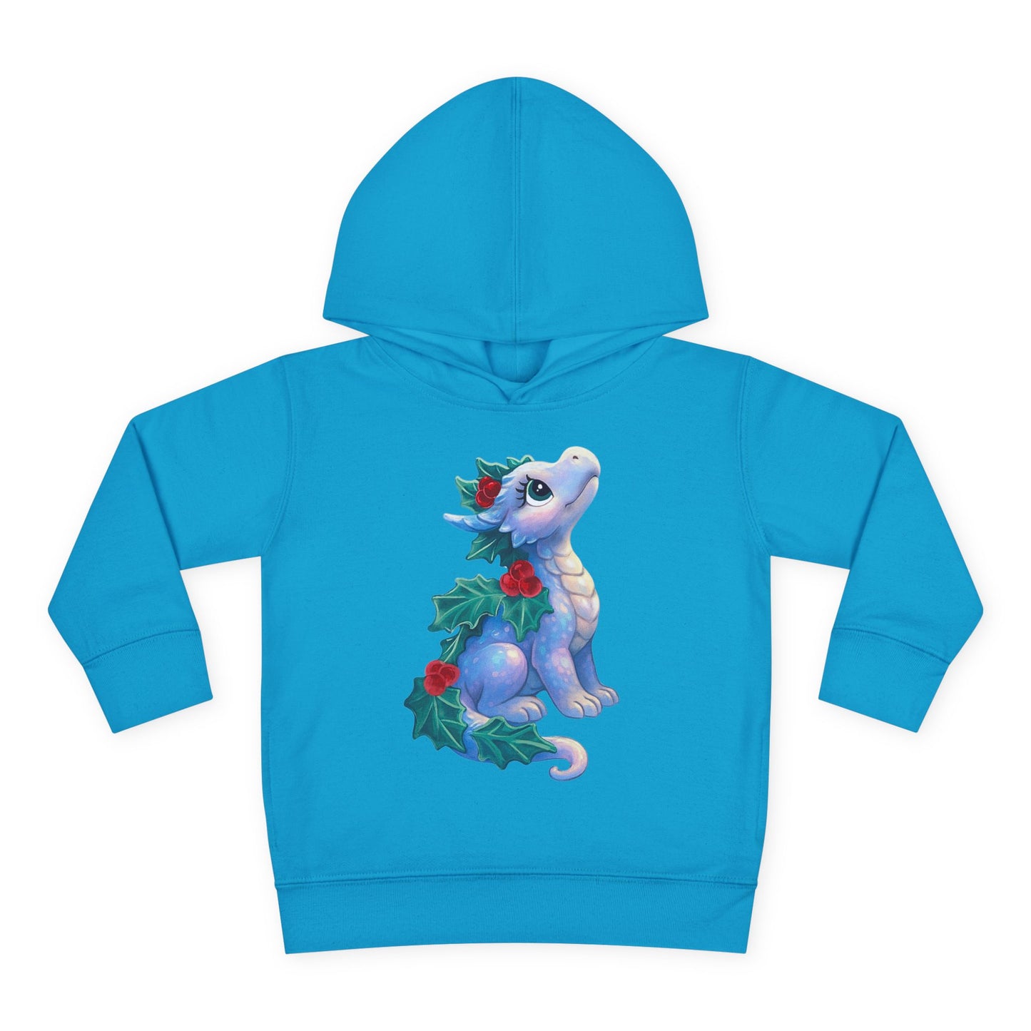 Toddler Hoodie — Cute Blue Baby Dragon with Holly Christmas Design