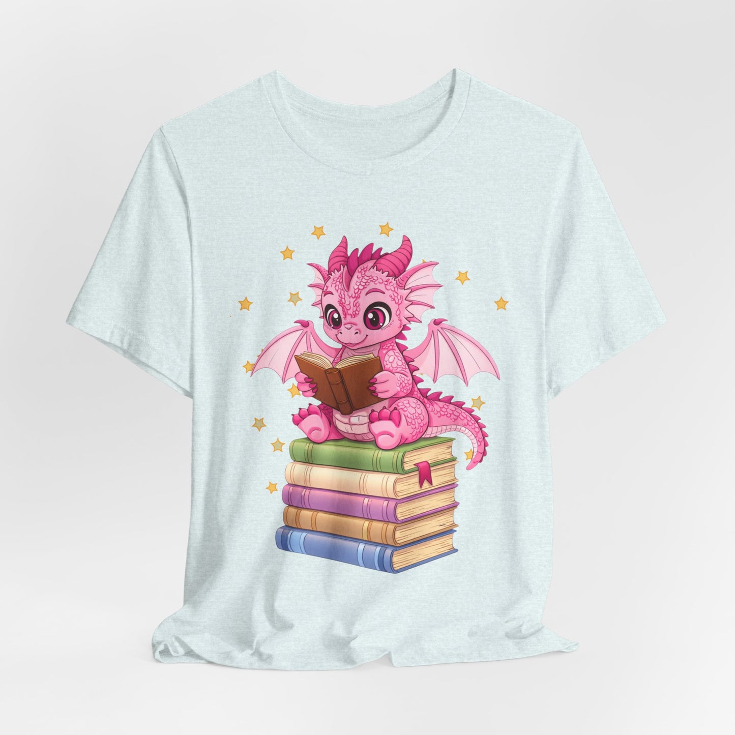 Love Book Dragon Sitting on Books Graphic Tee