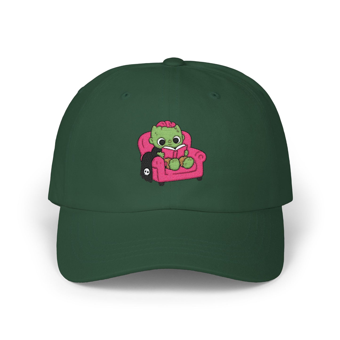 Cute Reading Zombie on Pink Armchair Embroidered Hat