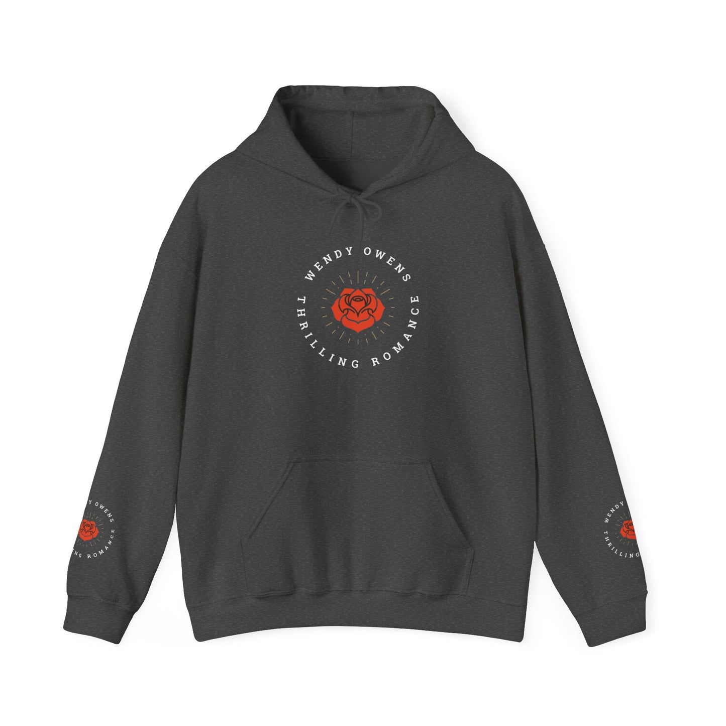 Wendy Owens Books Rose Emblem Hoodie — "Thrilling Romance" Graphic Pullover