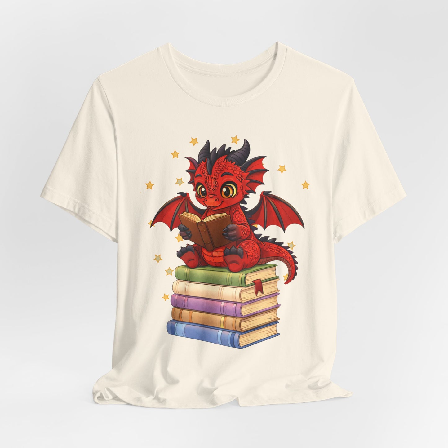 Crimson Ties Book Dragon Sitting on Books Graphic Tee