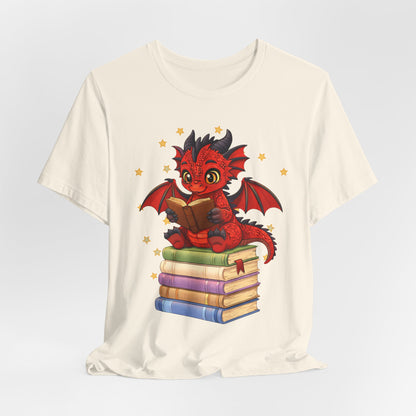 Crimson Ties Book Dragon Sitting on Books Graphic Tee