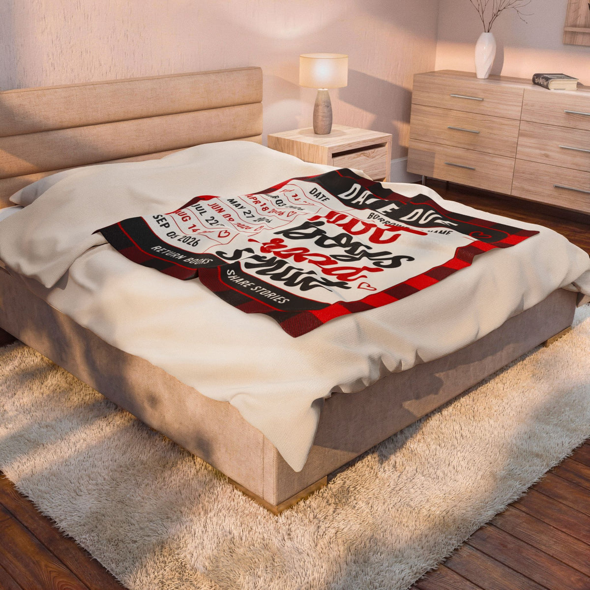 Velveteen Plush Blanket — "Hot Boys Read Smut" Library Card Throw, Cozy Plaid Reading Blanket
