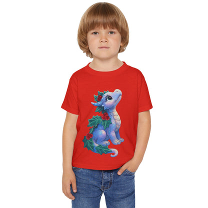 Toddler T-Shirt — Cute Blue Holiday Dragon with Holly & Berries