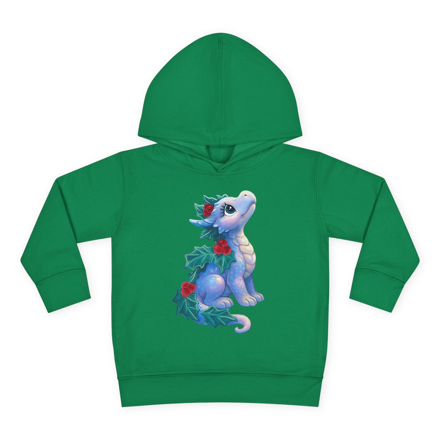 Toddler Hoodie — Cute Blue Baby Dragon with Holly Christmas Design