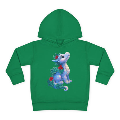Toddler Hoodie — Cute Blue Baby Dragon with Holly Christmas Design