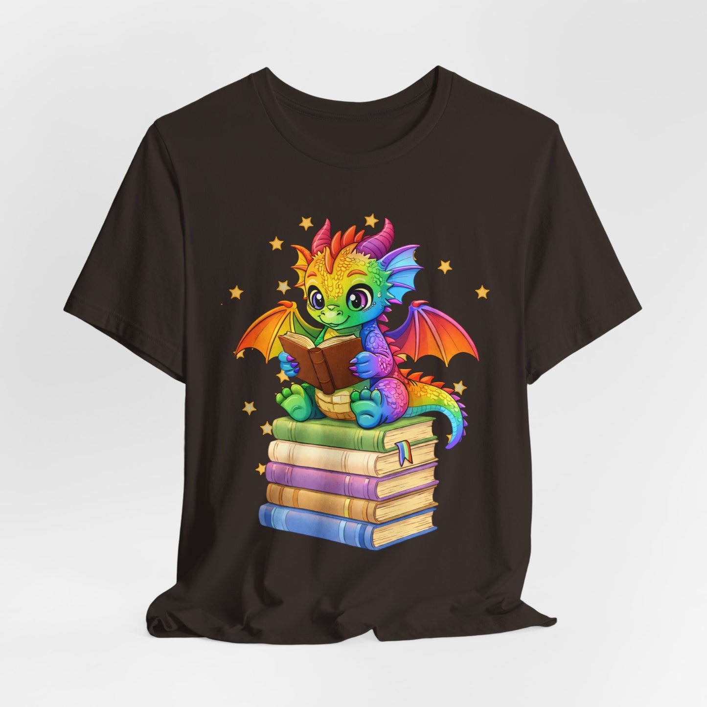 Jellybean Book Dragon Sitting on Books Graphic Tee
