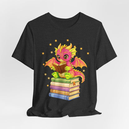 Dragon Rider Book Dragon Sitting on Books Graphic Tee