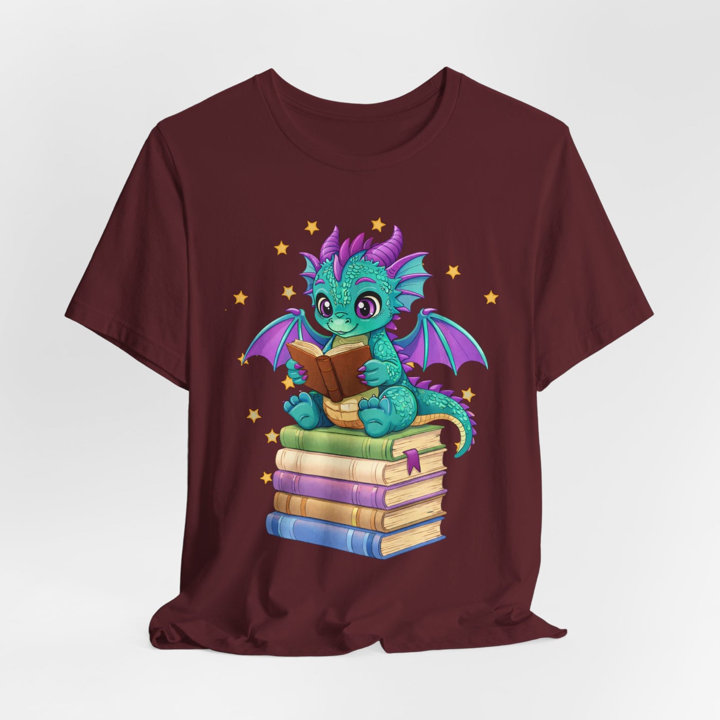 Amethyst Book Dragon Sitting on Books Graphic Tee