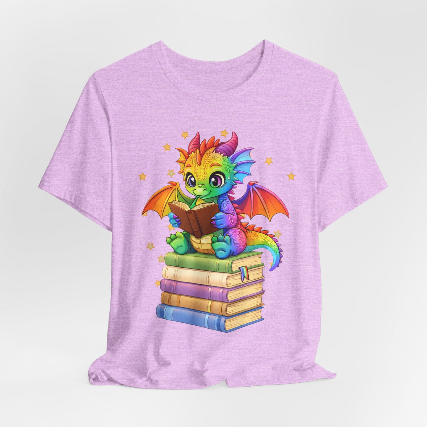 Jellybean Book Dragon Sitting on Books Graphic Tee
