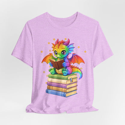 Jellybean Book Dragon Sitting on Books Graphic Tee