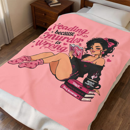 Velveteen Plush Blanket Pink Retro Booklover Pin-Up Design full character – view 5