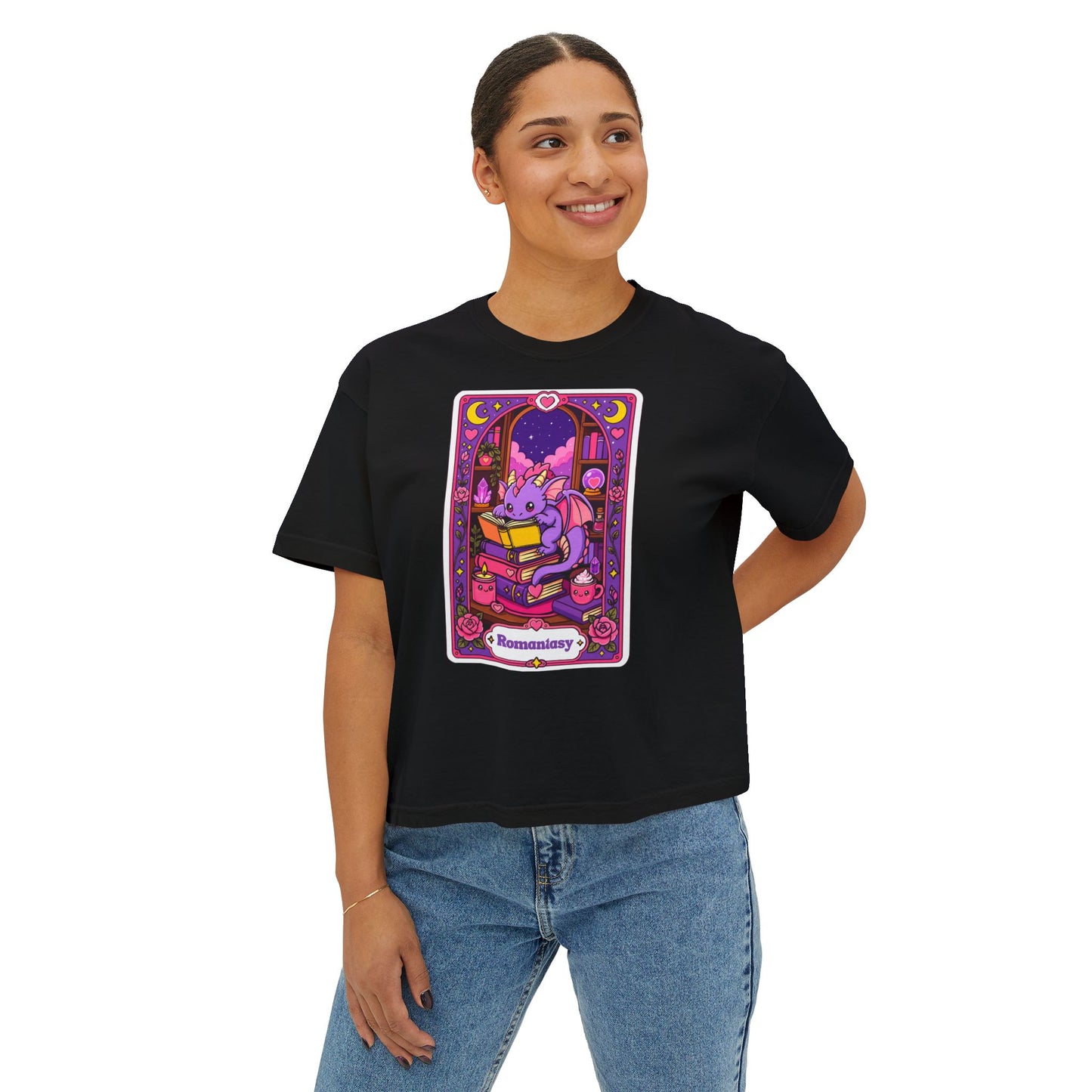 Romantasy Book Dragon Tarot Card Boxy tee (No Refunds - check sizing chart)