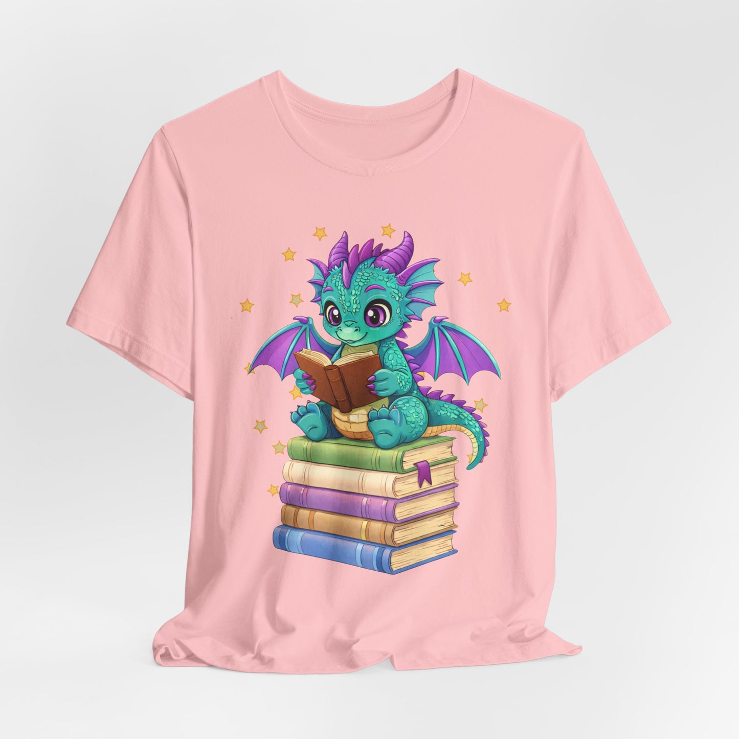 Amethyst Book Dragon Sitting on Books Graphic Tee