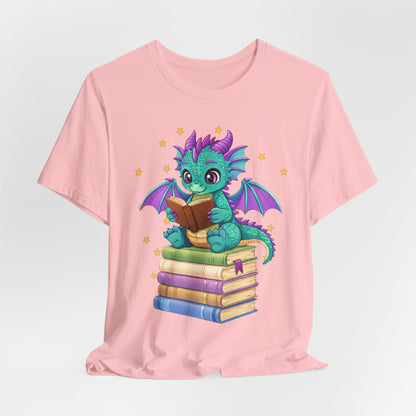 Amethyst Book Dragon Sitting on Books Graphic Tee