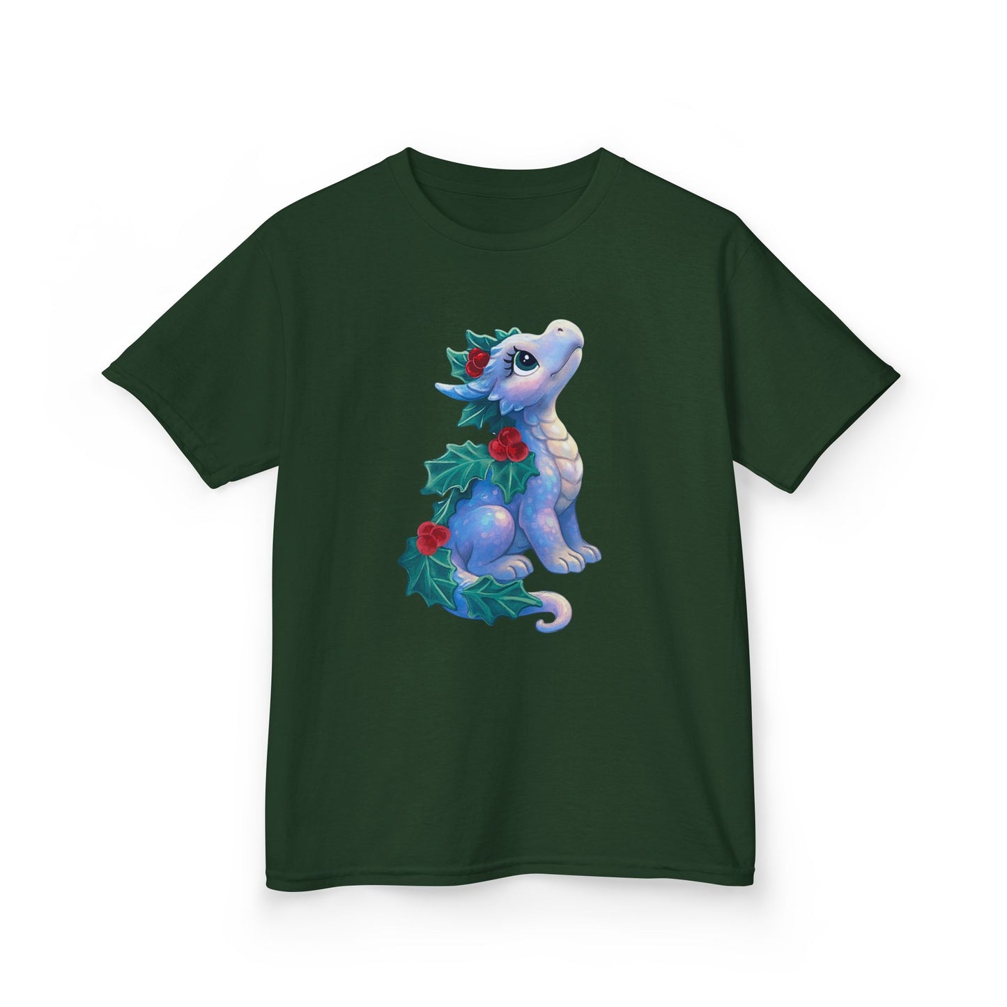 Kids Holiday Dragon Tee — Cute Festive Baby Dragon with Holly