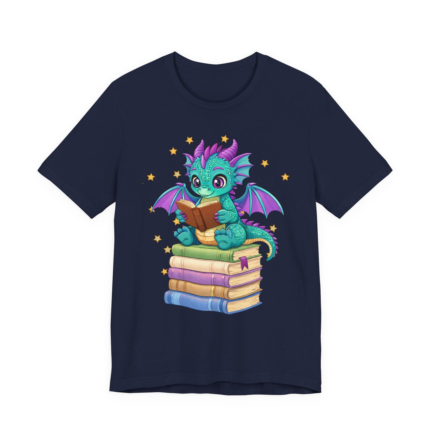 Amethyst Book Dragon Sitting on Books Graphic Tee