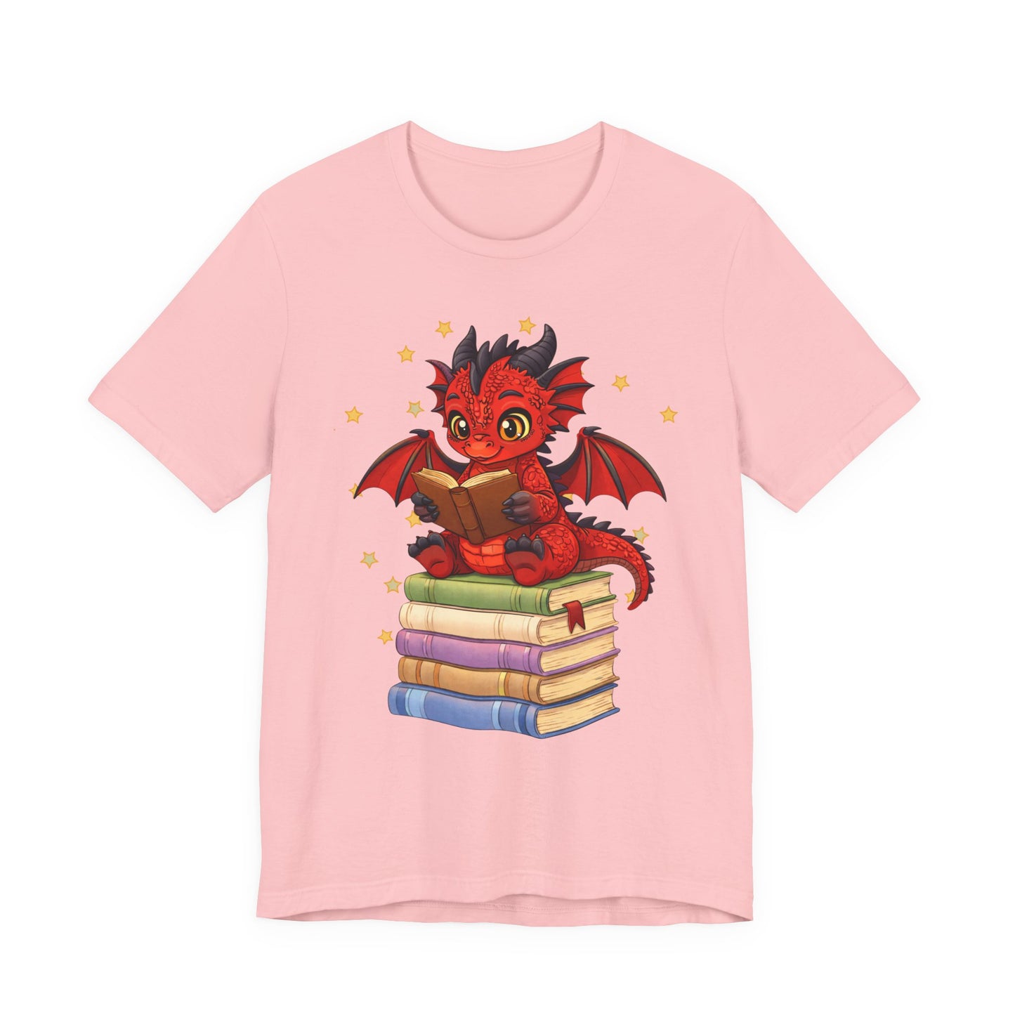 Crimson Ties Book Dragon Sitting on Books Graphic Tee