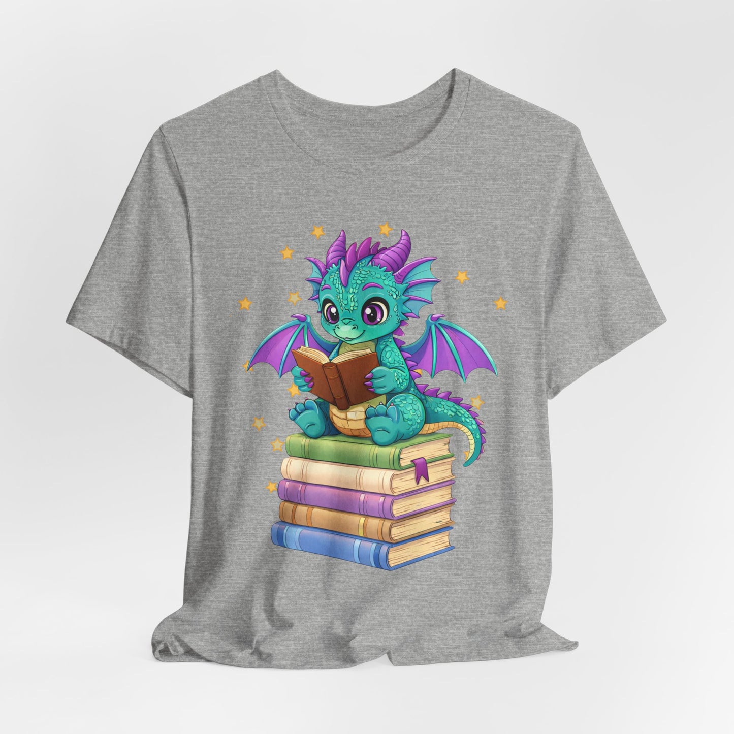 Amethyst Book Dragon Sitting on Books Graphic Tee