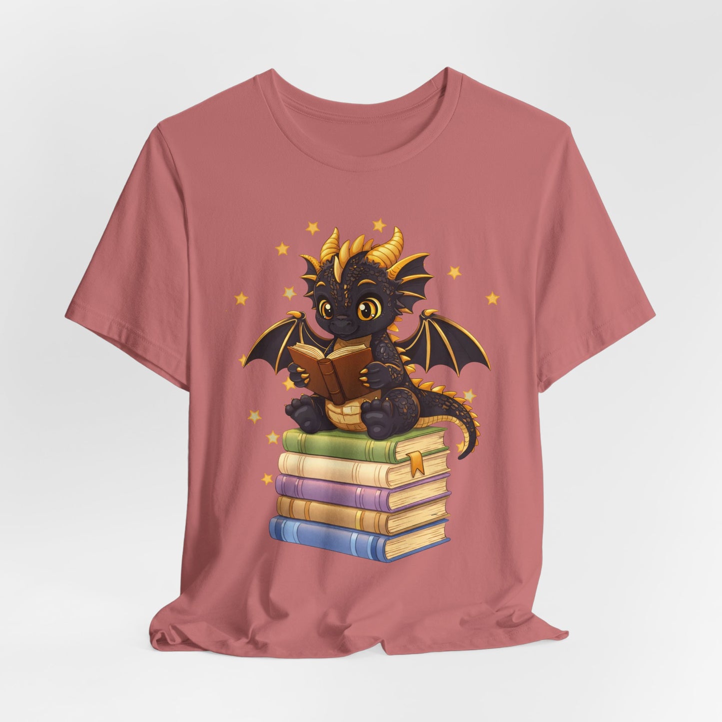 Dragon Rider Book Dragon Sitting on Books Graphic Tee