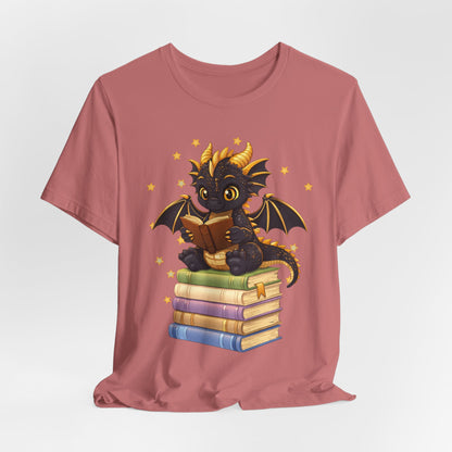 Dragon Rider Book Dragon Sitting on Books Graphic Tee
