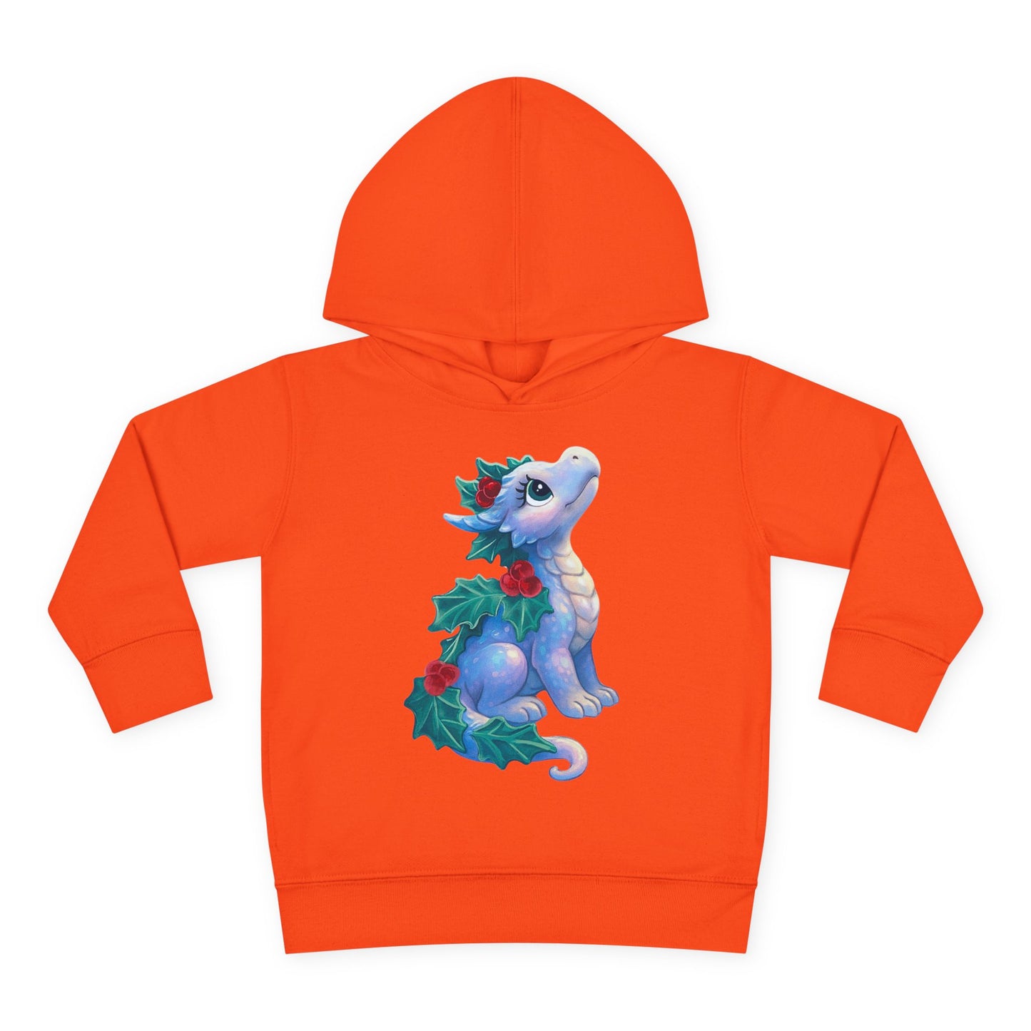 Toddler Hoodie — Cute Blue Baby Dragon with Holly Christmas Design