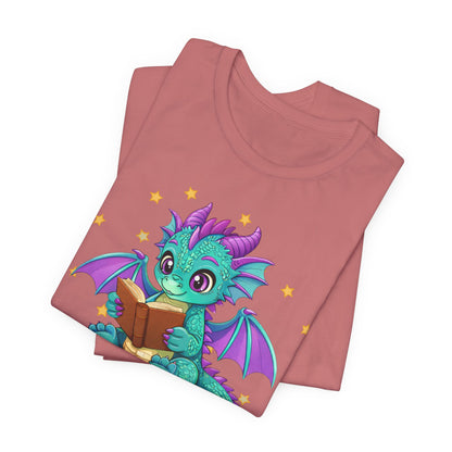 Amethyst Book Dragon Sitting on Books Graphic Tee