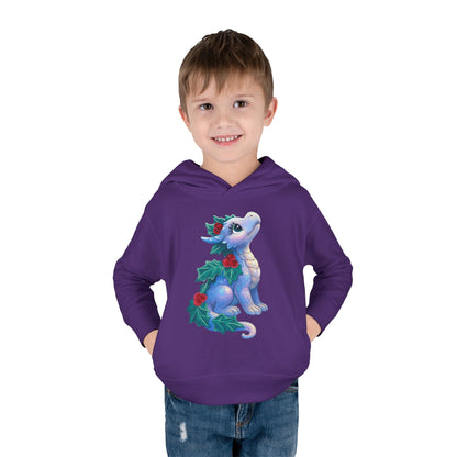 Toddler Hoodie — Cute Blue Baby Dragon with Holly Christmas Design