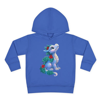 Toddler Hoodie — Cute Blue Baby Dragon with Holly Christmas Design