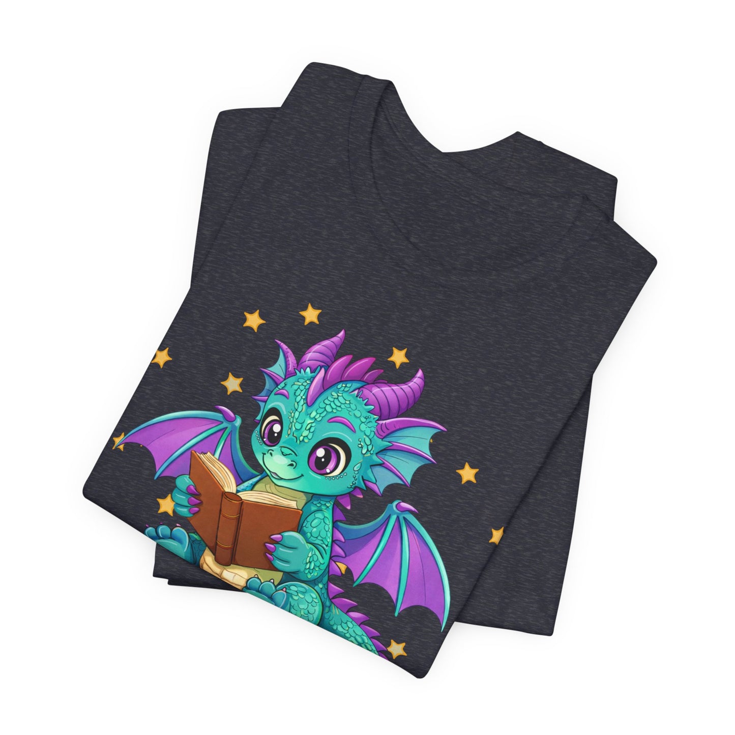 Amethyst Book Dragon Sitting on Books Graphic Tee