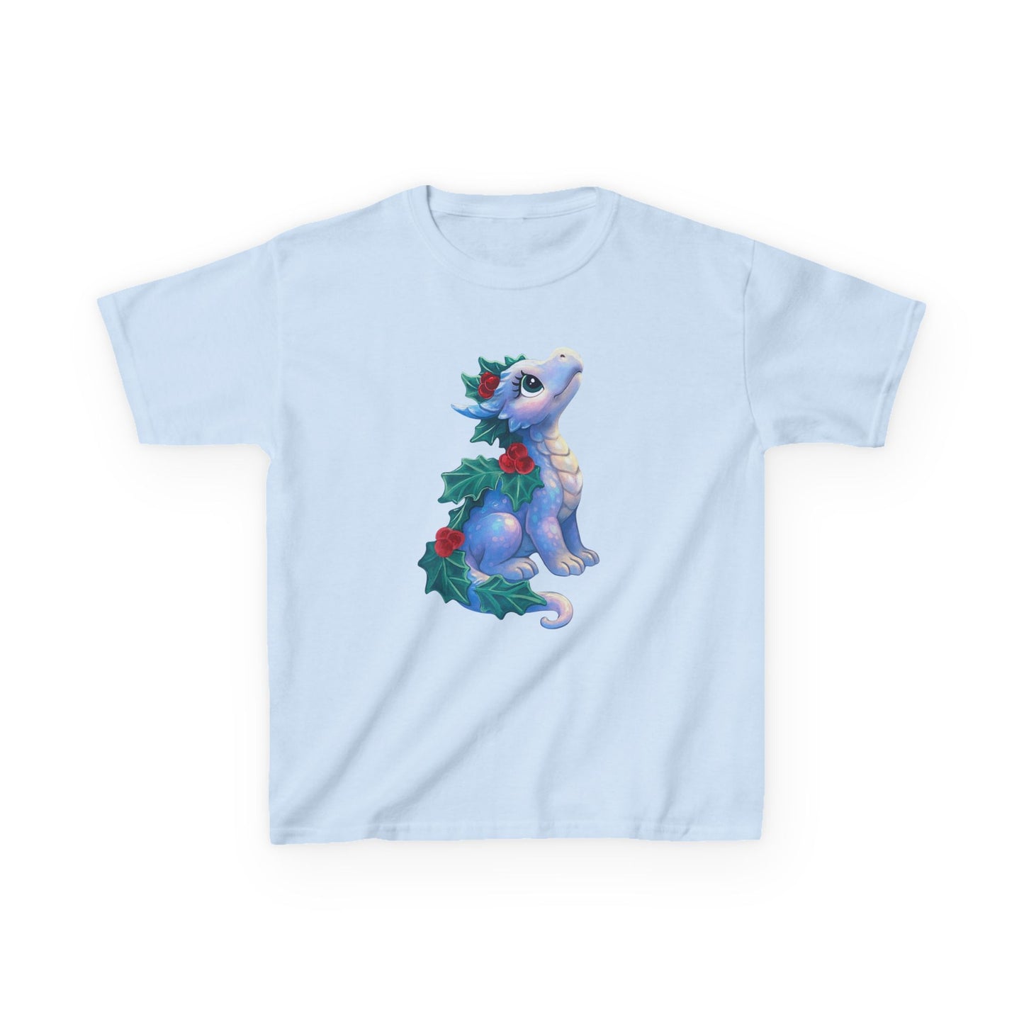 Kids Holiday Dragon Tee — Cute Festive Baby Dragon with Holly